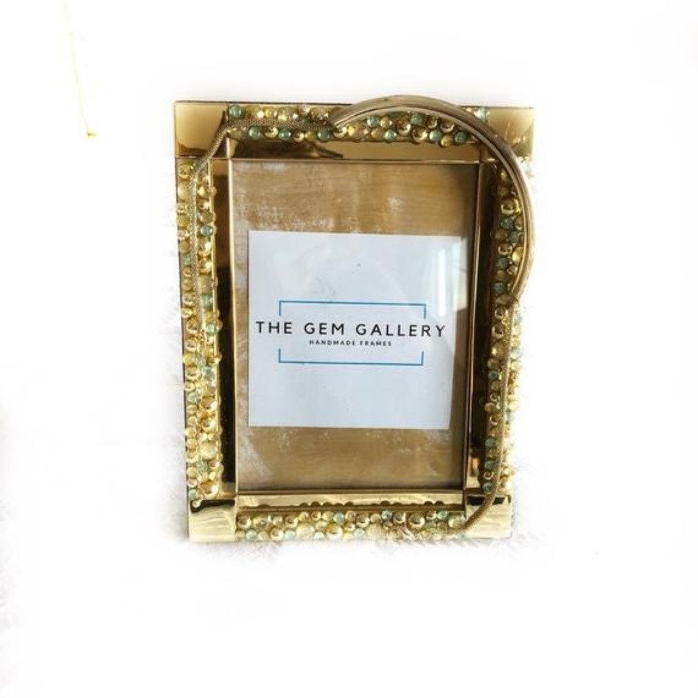 Jade Green and Gold Jeweled Frame